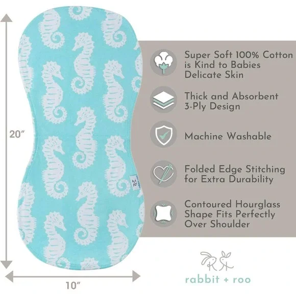 3 Pack Baby Burp Cloths for Boys & Girls Ideal Baby Gift Super Soft 100% Cotton - Picture 4 of 4